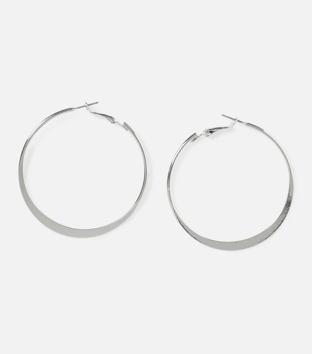 Muse Silver Large Knife Edge Hoop Earrings - One Size Image 2