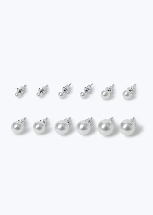 Muse Silver Classic Pearl Six Pack Earrings - One Size Image 2