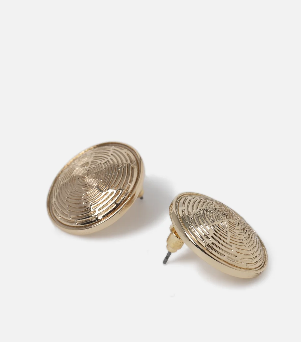 Muse Gold Textured Coin Stud Earrings - One Size Image 2