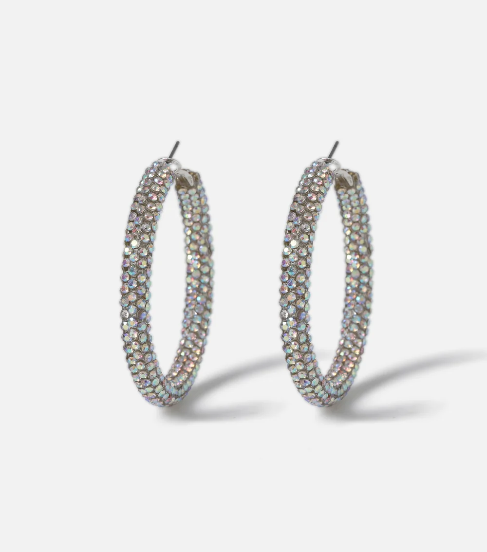 Muse Silver Large Rhinestone Tube Hoop Earrings - One Size Image 3