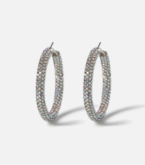 Muse Silver Large Rhinestone Tube Hoop Earrings - One Size Image 3