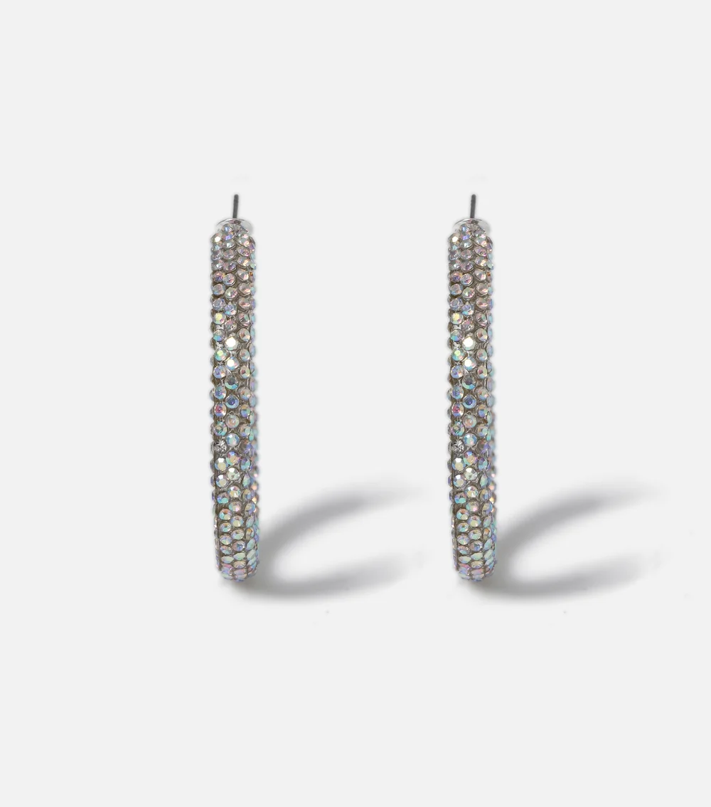 Muse Silver Large Rhinestone Tube Hoop Earrings - One Size Image 1