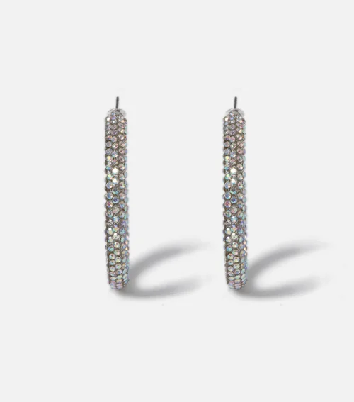 Muse Silver Large Rhinestone Tube Hoop Earrings - One Size Image 1