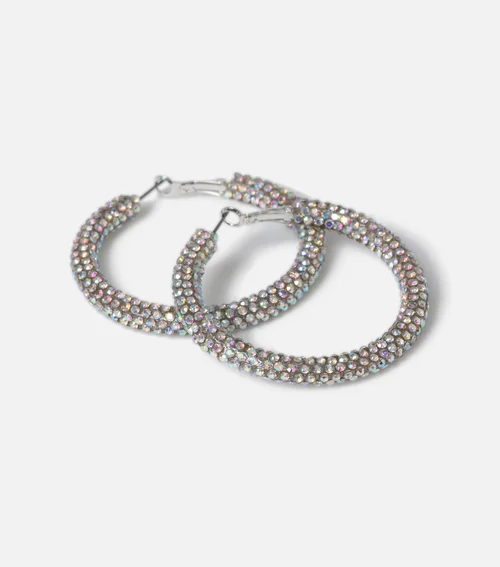 Muse Silver Large Rhinestone Tube Hoop Earrings - One Size Image 2