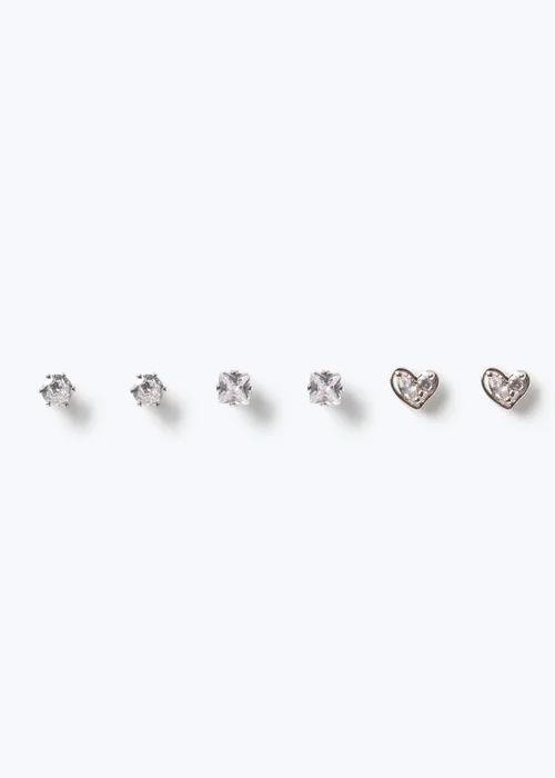 Muse Silver Cubic Zirconia Mixed Stud Three Pack Earrings - One Size Image 1
