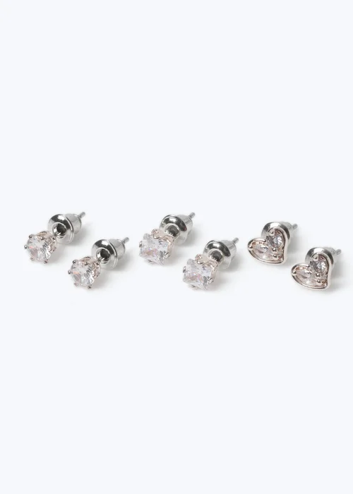Muse Silver Cubic Zirconia Mixed Stud Three Pack Earrings - One Size Image 2