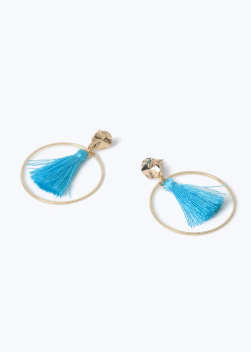 Muse Blue Tassel Circle Drop Earrings - One Size Image 2