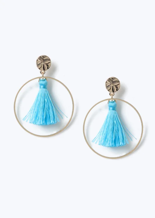 Muse Blue Tassel Circle Drop Earrings - One Size Image 1