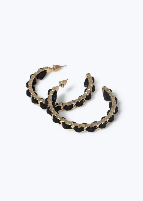 Muse Black Threaded Chain Hoop Earring - One Size Image 4