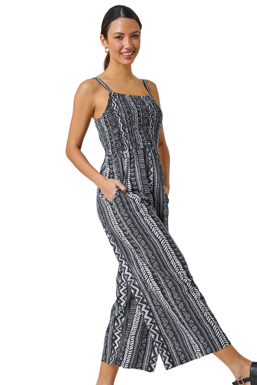 Roman Black Aztec Stripe Print Crop Stretch Jumpsuit - Size 20 Image 1