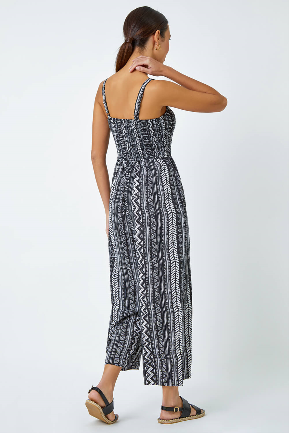 Roman Black Aztec Stripe Print Crop Stretch Jumpsuit - Size 20 Image 3