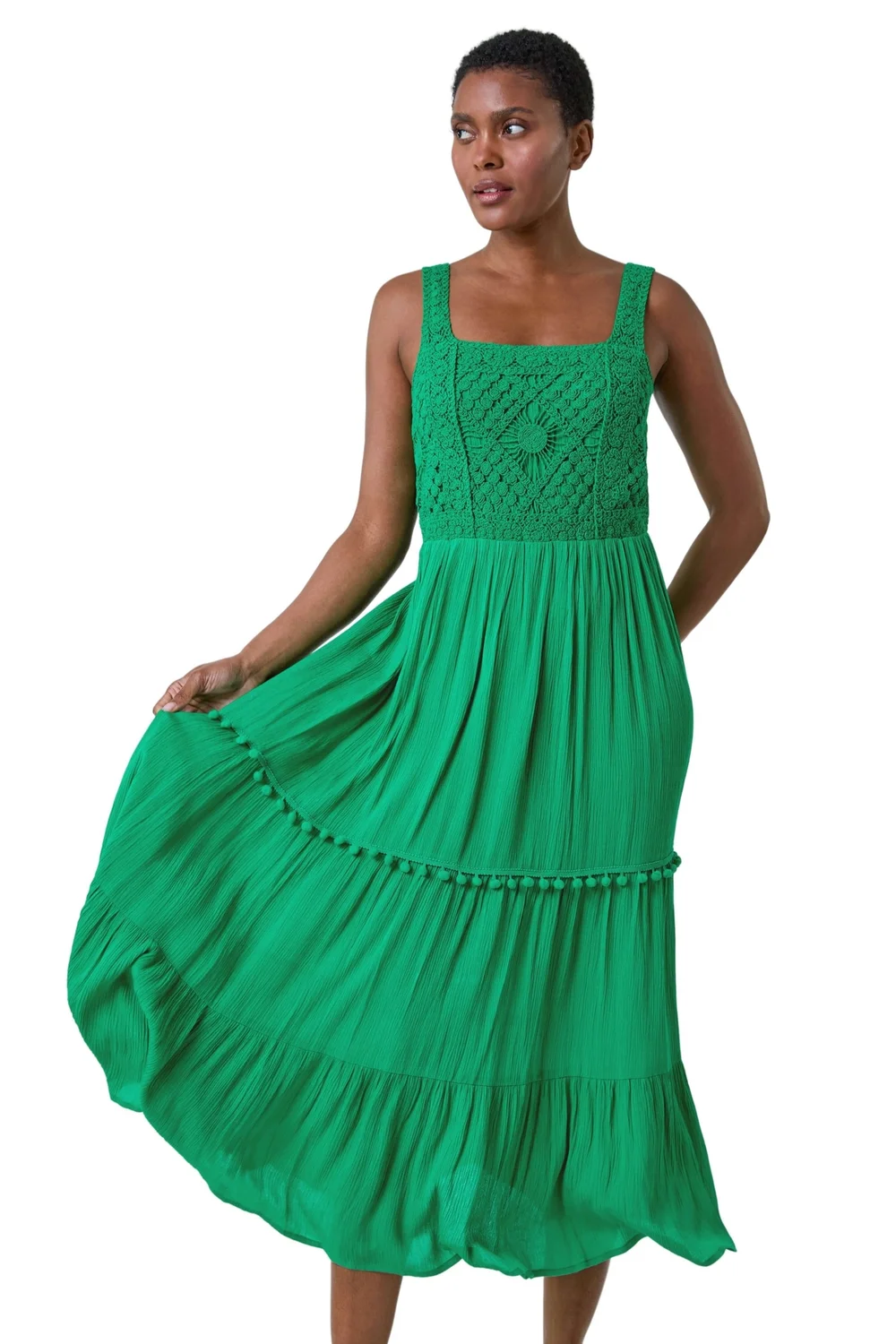 Roman Green Crochet Detail Cotton Blend Maxi Dress - 10 Image 1