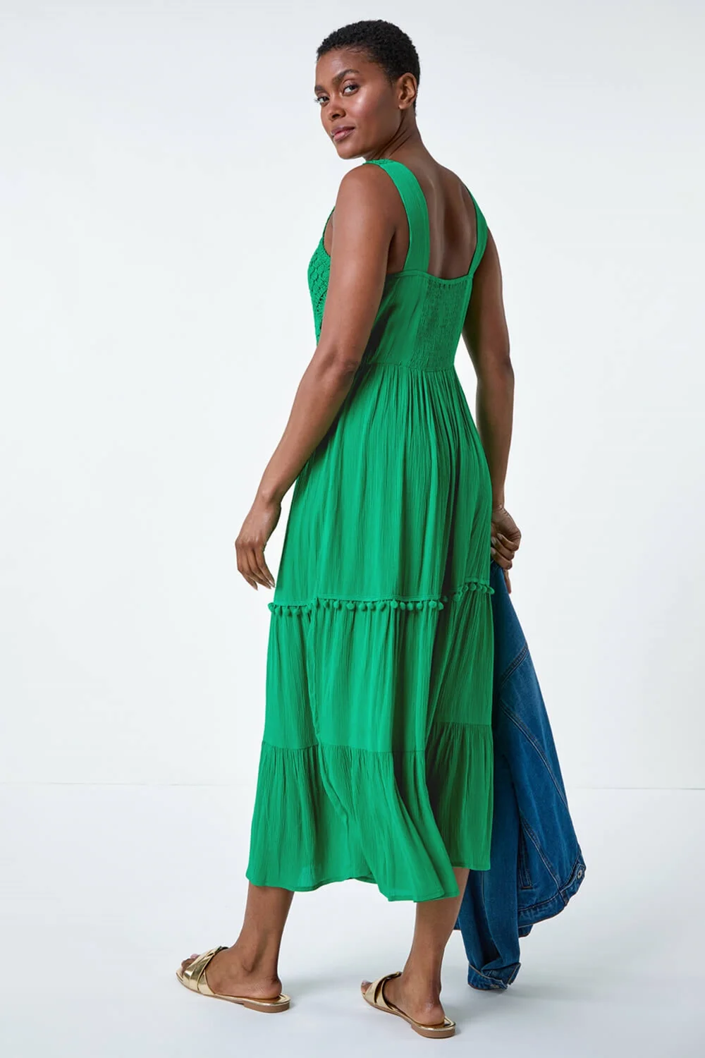 Roman Green Crochet Detail Cotton Blend Maxi Dress - 10 Image 3