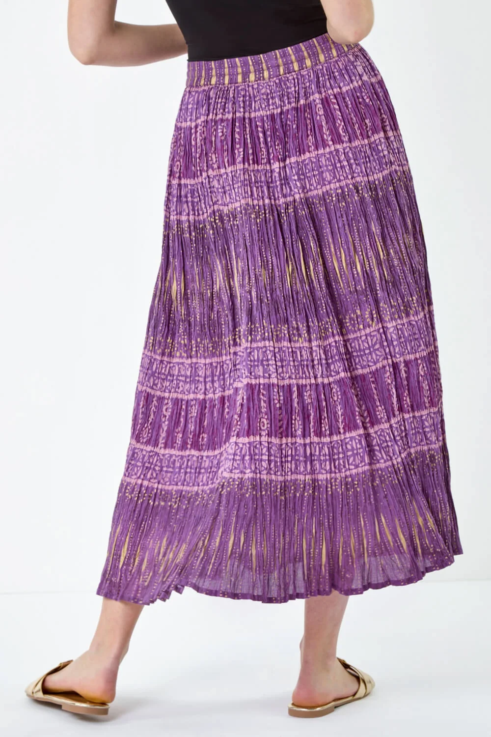 Roman Purple Crinkle Cotton Metallic Foil A Line Midi Skirt - Size 24 Image 4