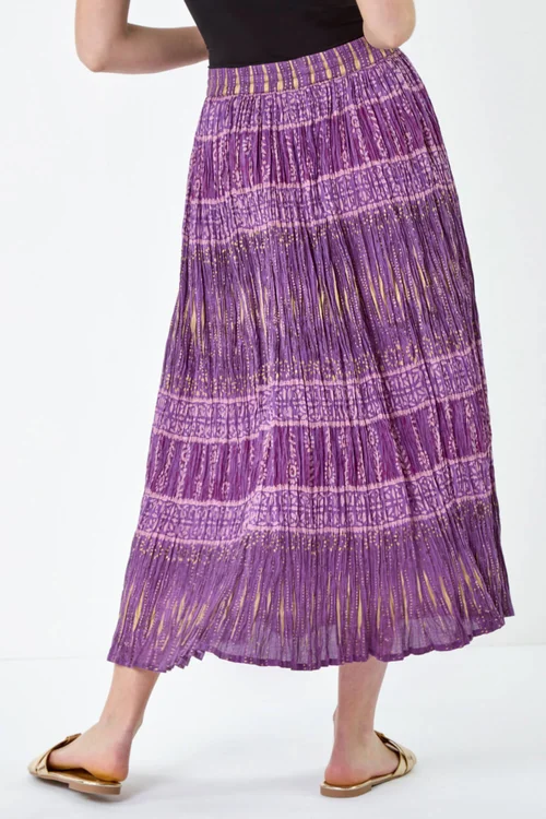 Roman Purple Crinkle Cotton Metallic Foil A Line Midi Skirt - Size 24 Image 4