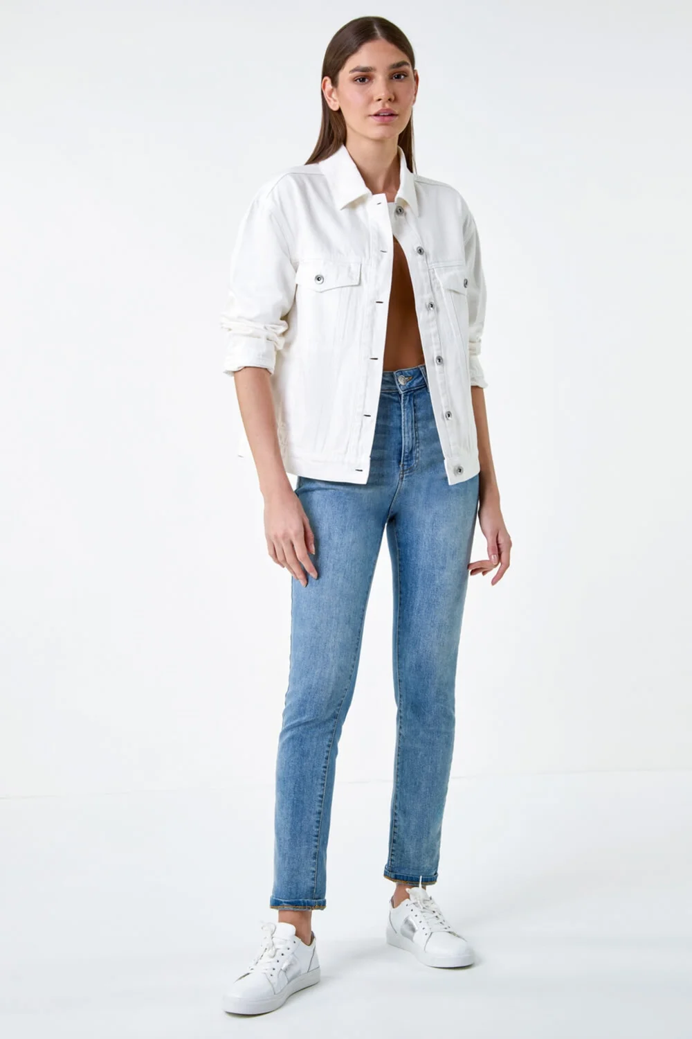 Roman Ivory Oversized Cotton Denim Jacket - 10 Image 2