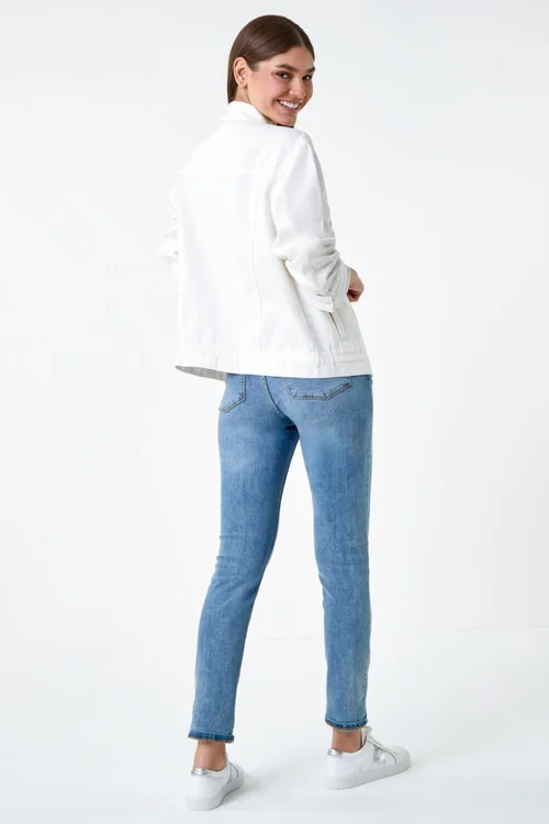 Roman Ivory Oversized Cotton Denim Jacket - 10 Image 3