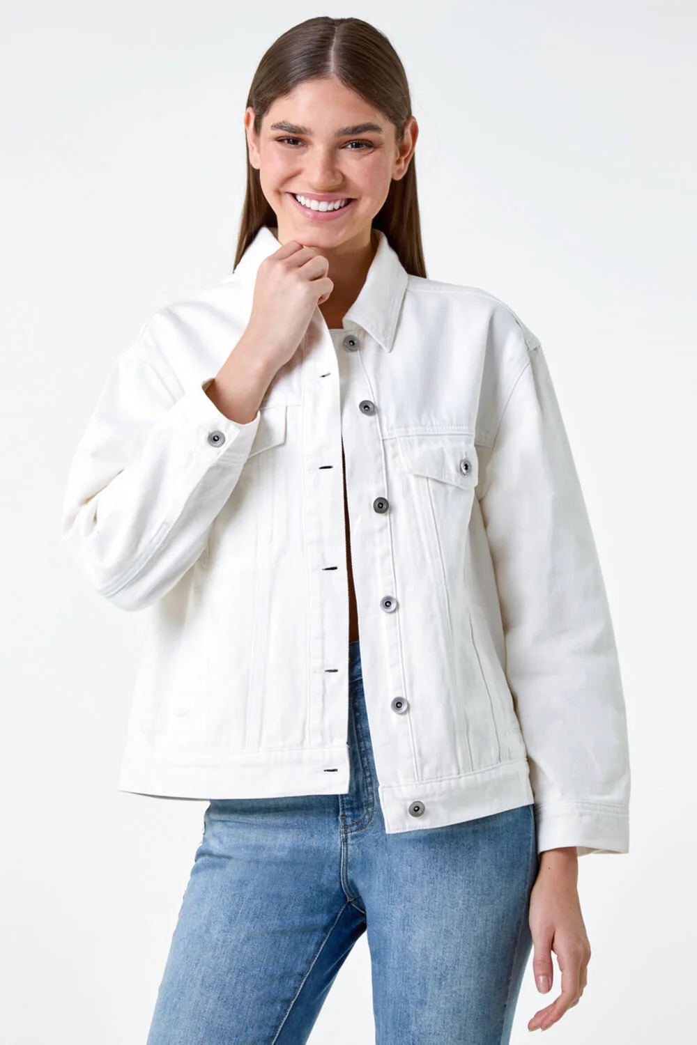Roman Ivory Oversized Cotton Denim Jacket - 10 Image 4