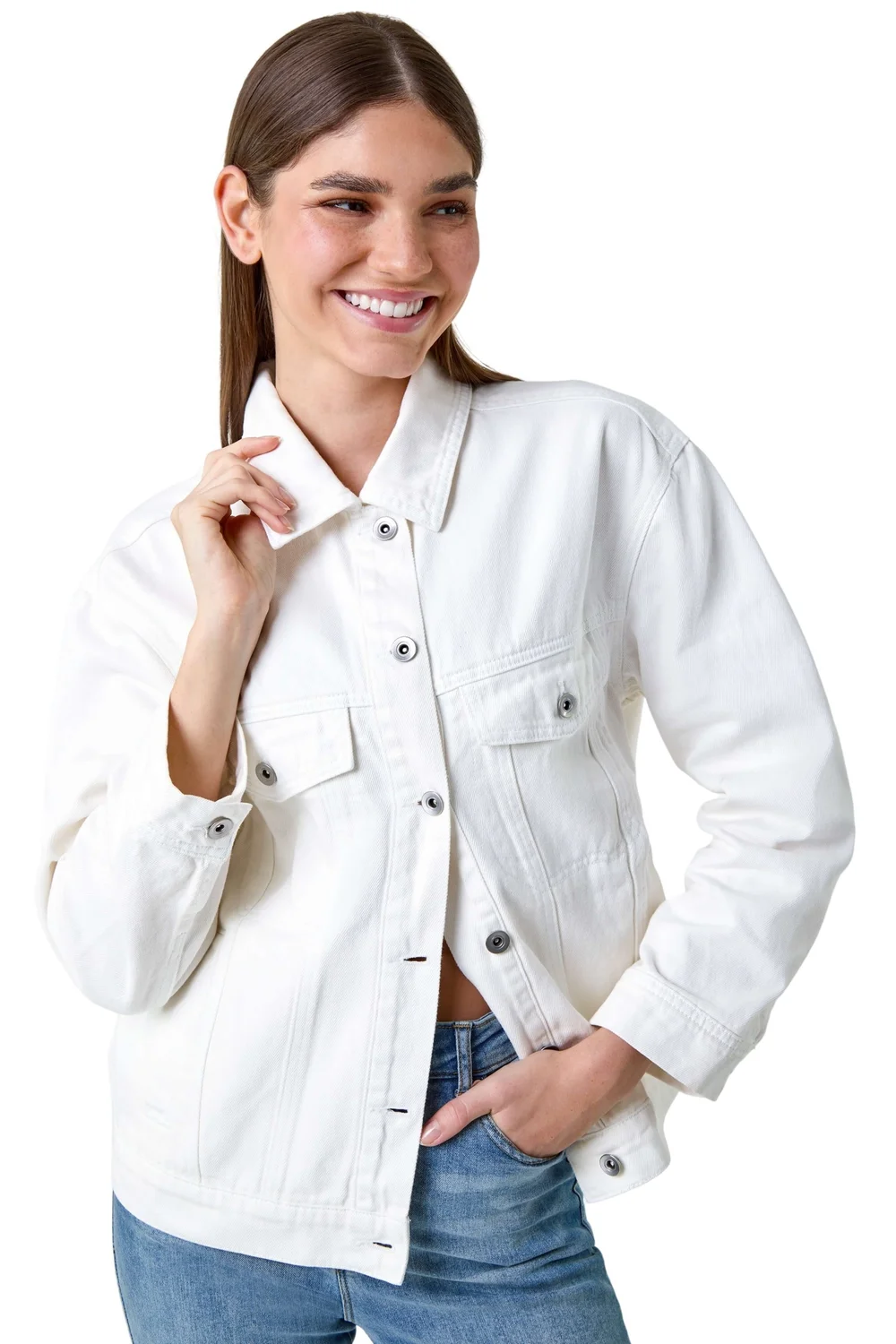 Roman Ivory Oversized Cotton Denim Jacket - 10 Image 1