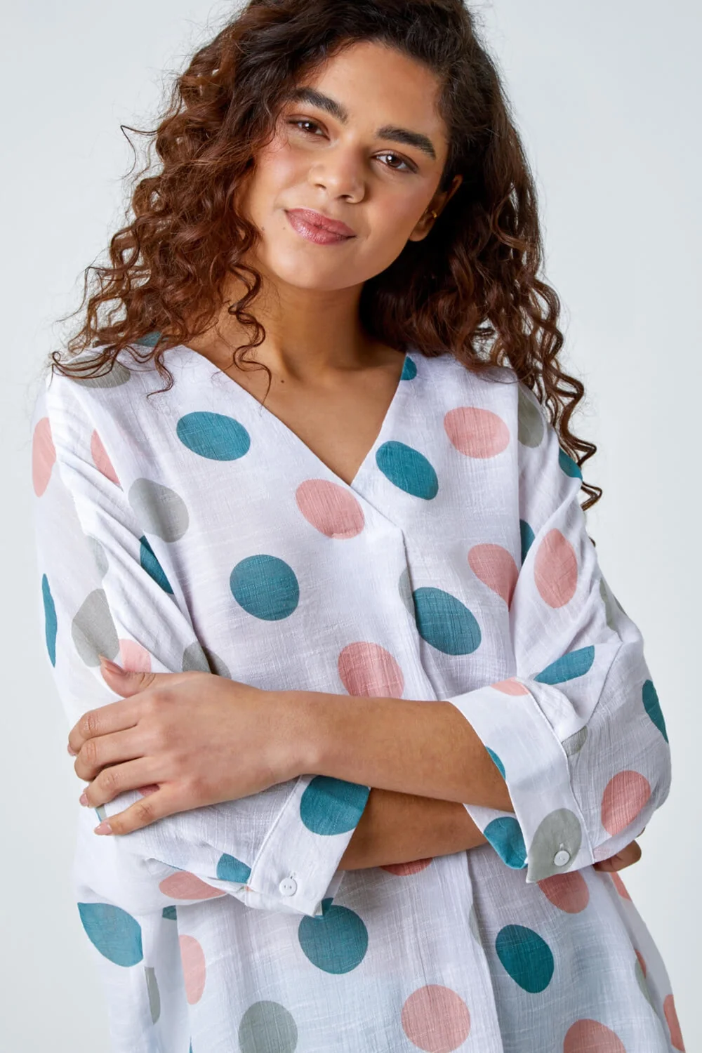 Roman Green Polka Dot Print Pleat Front Top - Size 14 Image 3