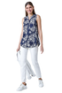 Roman Navy Sleeveless V-Neck Floral Print Stretch Top - 18 Image 2