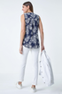 Roman Navy Sleeveless V-Neck Floral Print Stretch Top - 18 Image 4