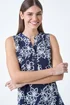 Roman Navy Sleeveless V-Neck Floral Print Stretch Top - 18 Image 3