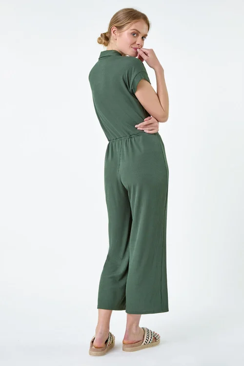 Roman Khaki Plain Ribbed Stretch Jersey Jumpsuit - Size 24 Image 4