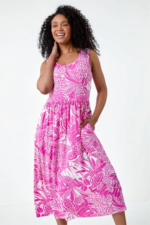 Roman Fuchisa Petite Tropical Stretch Jersey Pocket Dress - 8 Image 4
