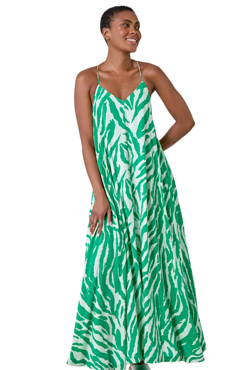 Roman Green Animal Print Halter Neck Maxi Dress - Size 10 Image 2