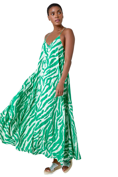 Roman Green Animal Print Halter Neck Maxi Dress - Size 10 Image 1