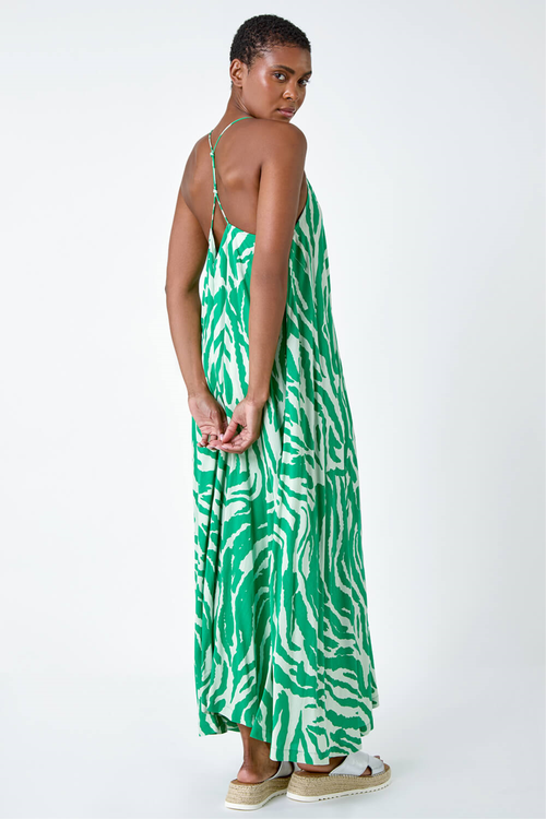 Roman Green Animal Print Halter Neck Maxi Dress - Size 10 Image 4