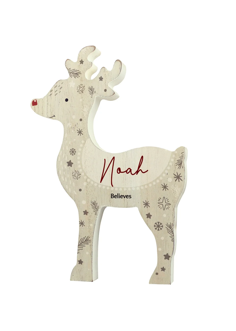 Personalised Memento Company Wood Red Nosed Reindeer Ornament - One Size Image 1