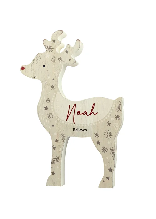 Personalised Memento Company Wood Red Nosed Reindeer Ornament - One Size Image 1