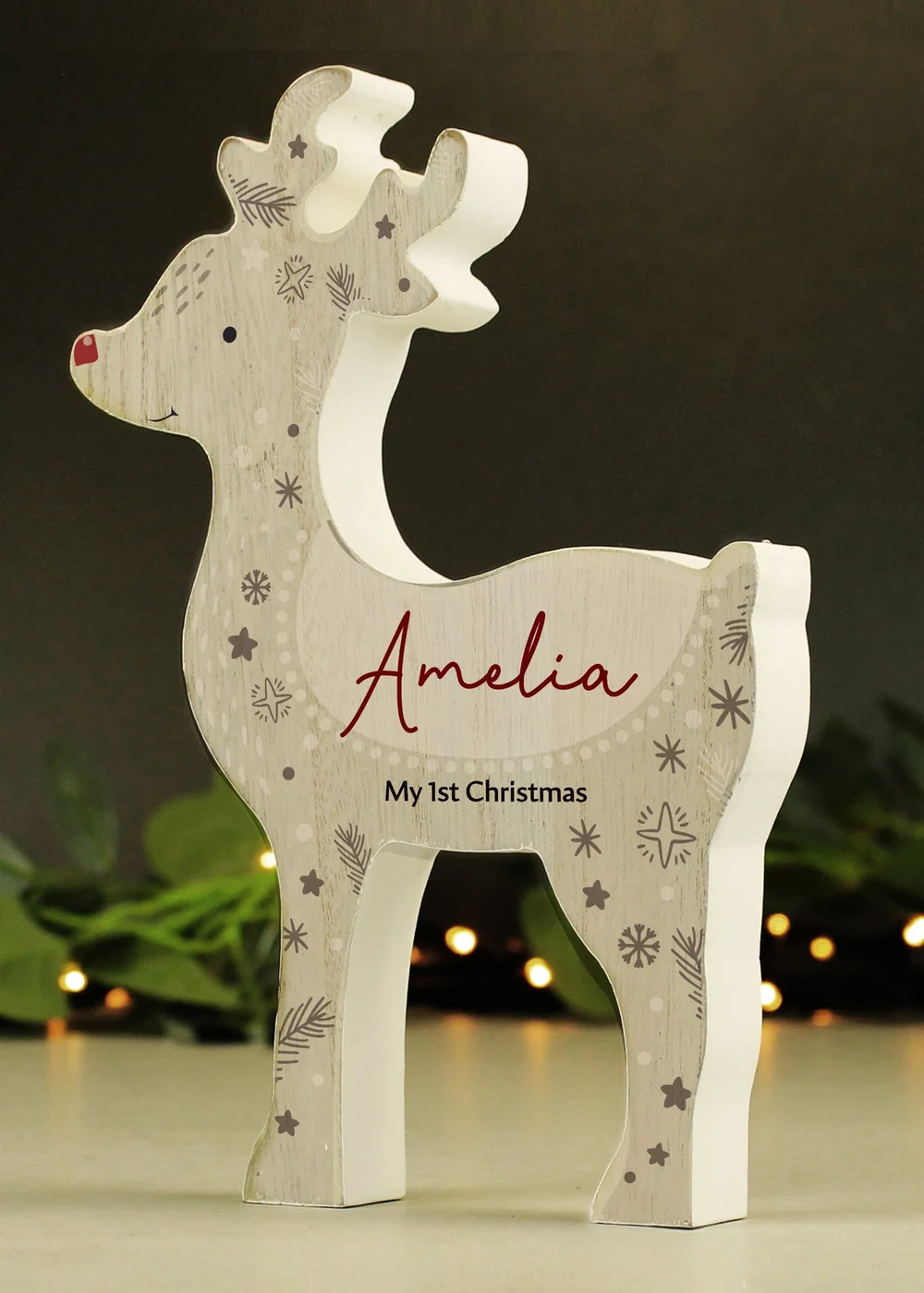 Personalised Memento Company Wood Red Nosed Reindeer Ornament - One Size Image 3