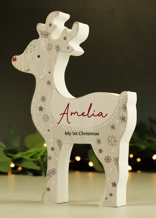 Personalised Memento Company Wood Red Nosed Reindeer Ornament - One Size Image 3