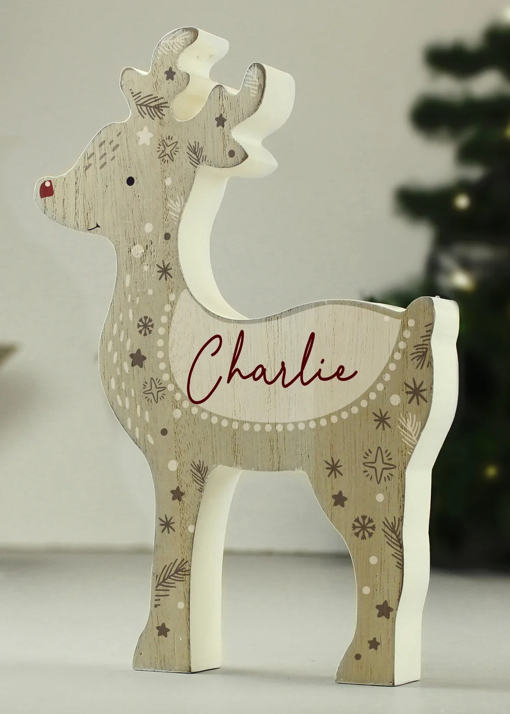 Personalised Memento Company Wood Red Nosed Reindeer Ornament - One Size Image 2