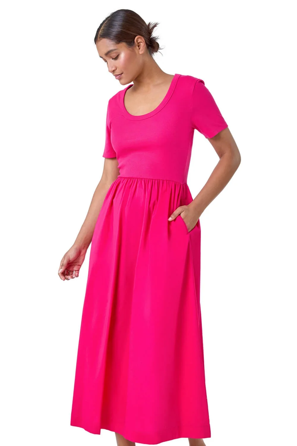 Roman Fuchsia Cotton Stretch Jersey Mix Midi Dress - Size 22 Image 1