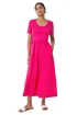 Roman Fuchsia Cotton Stretch Jersey Mix Midi Dress - Size 22 Image 2