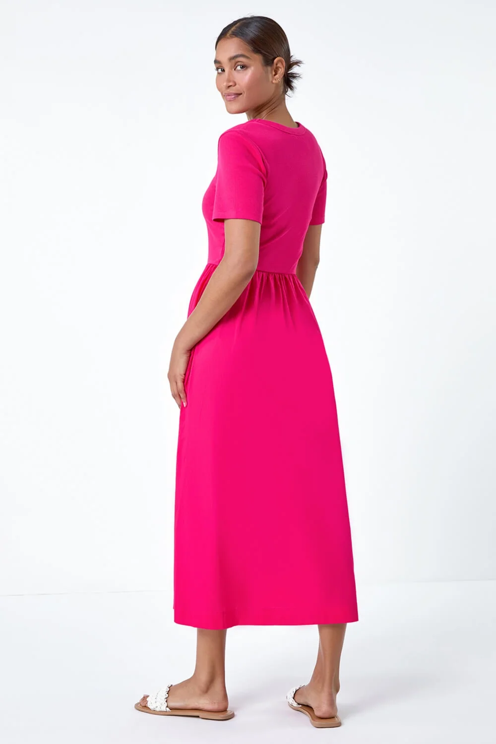 Roman Fuchsia Cotton Stretch Jersey Mix Midi Dress - Size 22 Image 4