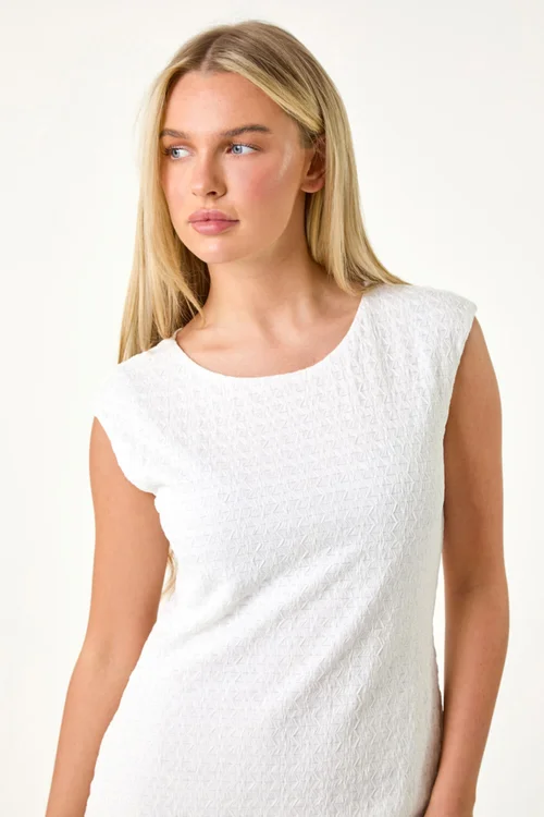 Roman Petite White Petite Textured Crochet Midi Dress - 12 Image 4