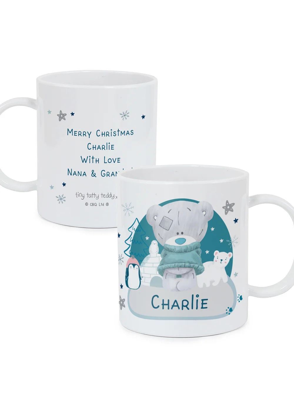 Personalised Memento Company White Winter Explorer Tiny Tatty Teddy Plastic Mug - One Size Image 1