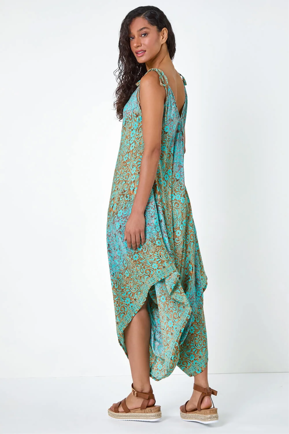 Dusk Teal Paisley Floral Pocket Slouchy Jumpsuit - S Image 3