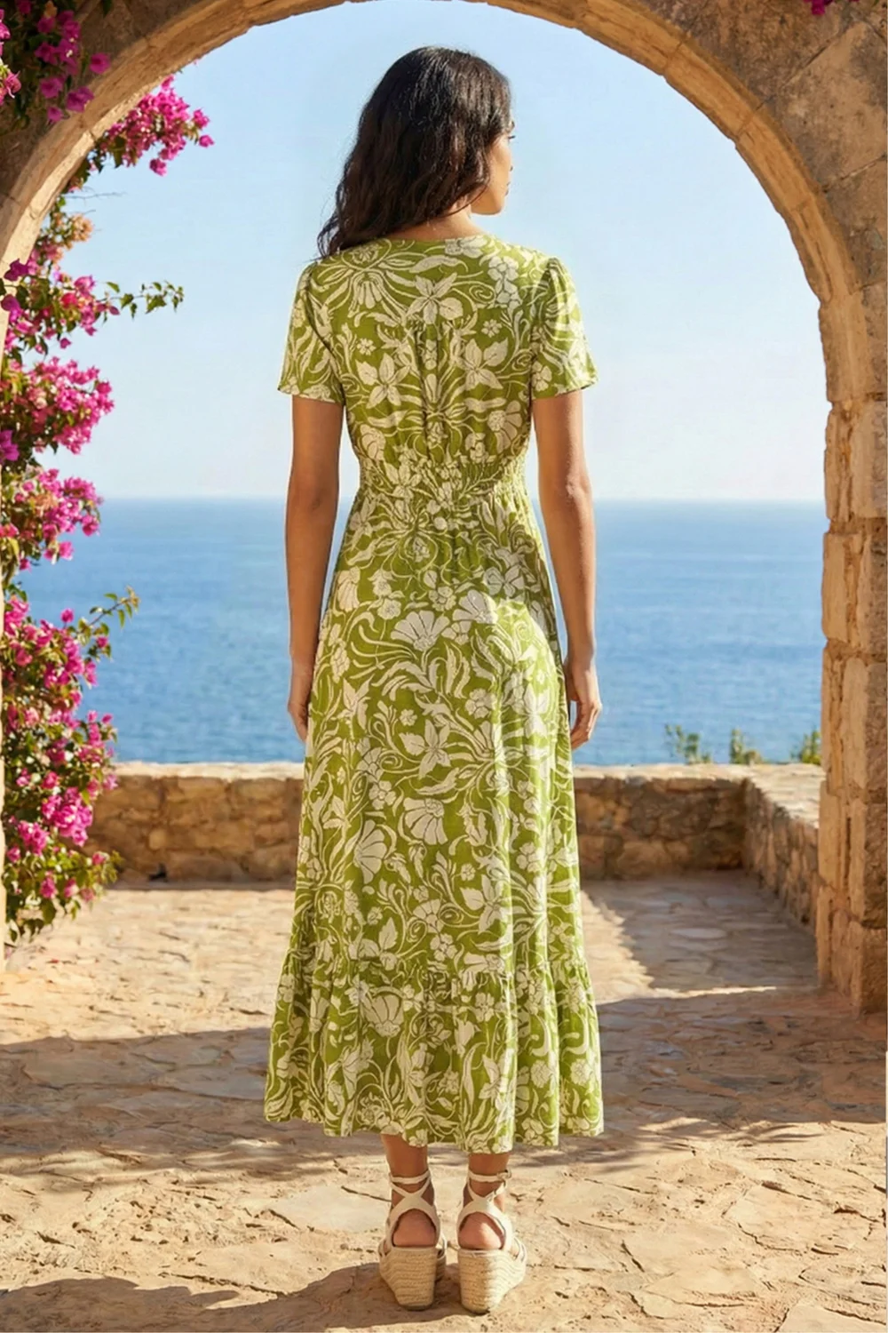 Roman Lime Floral Print Button Detail Maxi Dress - 12 Image 3
