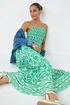 Dusk Green Aztec Border Print Shirred Maxi Dress - 16 Image 3
