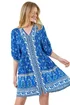 Roman Royal Blue Paisley Floral Border Print Dress - 12 Image 1