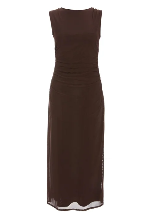 Quiz Brown Mesh Ruched Bodycon Midaxi Dress - 6 Image 4