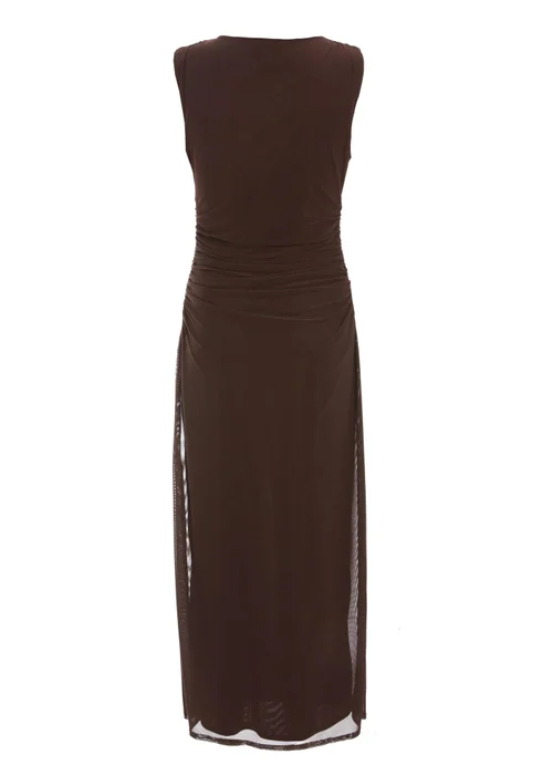 Quiz Brown Mesh Ruched Bodycon Midaxi Dress - 6 Image 5