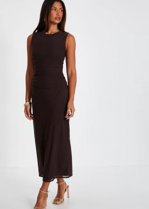 Quiz Brown Mesh Ruched Bodycon Midaxi Dress - 6 Image 3