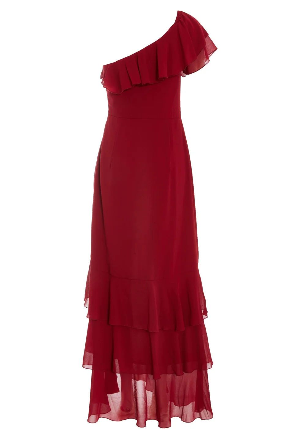 Quiz Red One Shoulder Chiffon Ruffle Maxi Dress - 14 Quiz Red One Shoulder Chiffon Ruffle Maxi Dress - 14